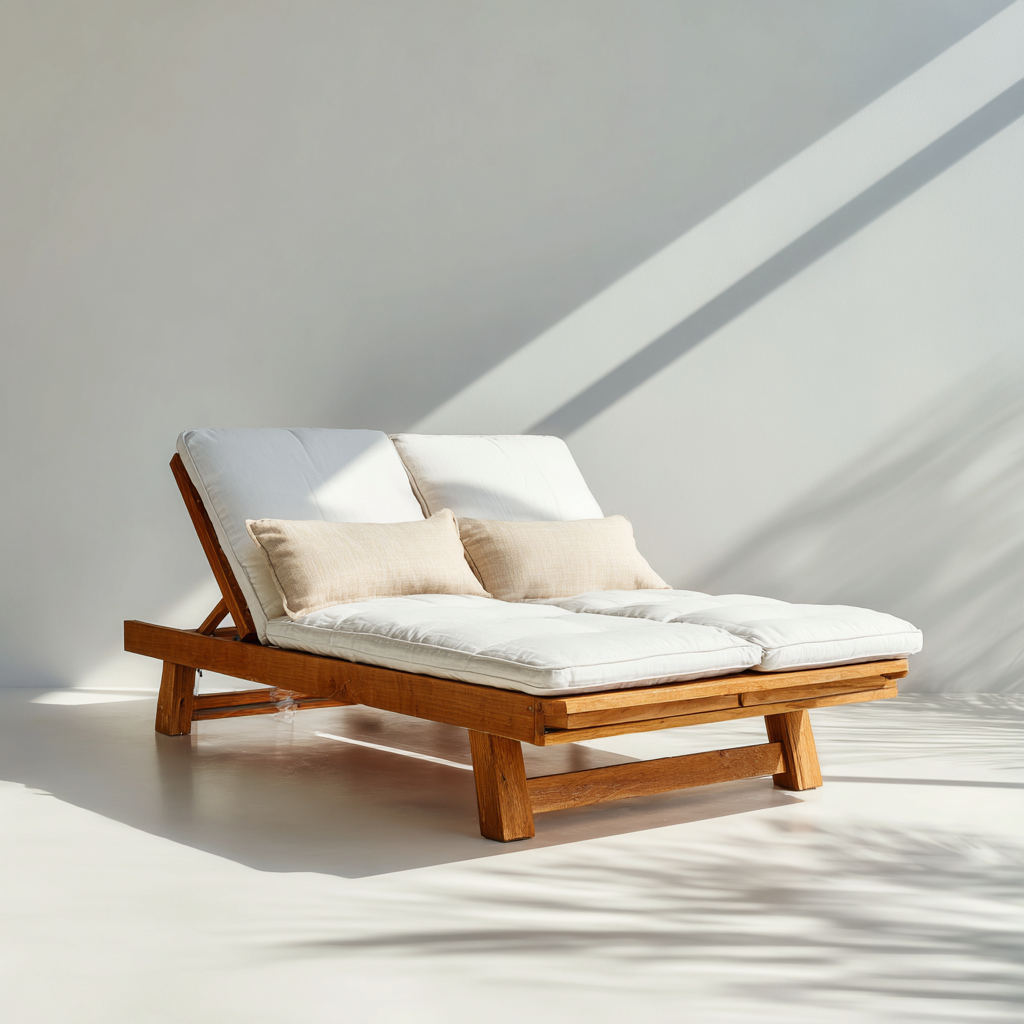 Sonnenliege Holz 195x150x85 cm - natur - weiß - für den Außenbereich - verstellbare Rückenlehne-Roomuphub