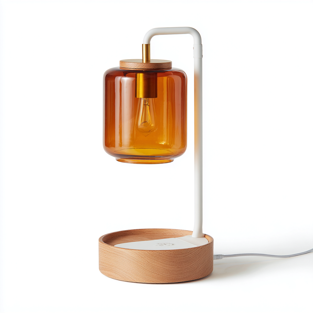 Tischlampe Glas - Metall - Holz 20x20x35 cm - bernstein - weiß - holz - modernes Design - für Innenraum-Roomuphub