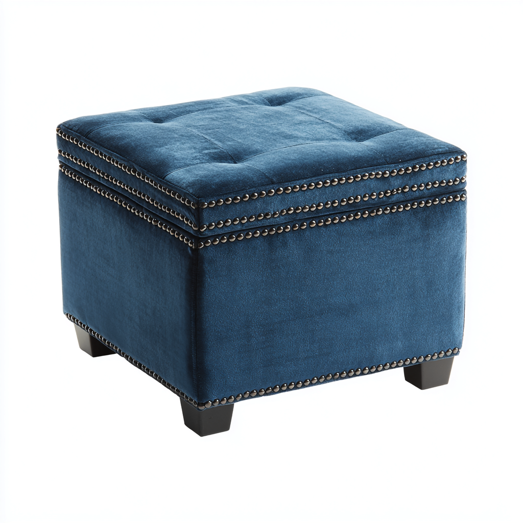Fußhocker Samt 40x40x45 cm - Dunkelblau - Klassisches Design - für Wohnzimmer-Roomuphub