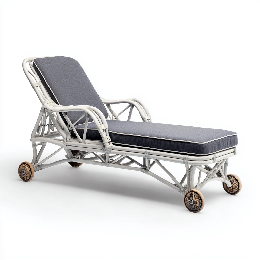 Sonnenliege aus Rattan 200x70x85 cm - weiß - grau - verstellbares Design für Garten geeignet-Roomuphub