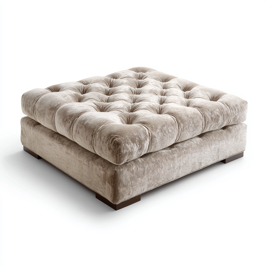 Fußhocker Samtstoff 80x80x45 cm - Beige - Gepolstertes Komfortdesign für Wohnzimmer-Roomuphub