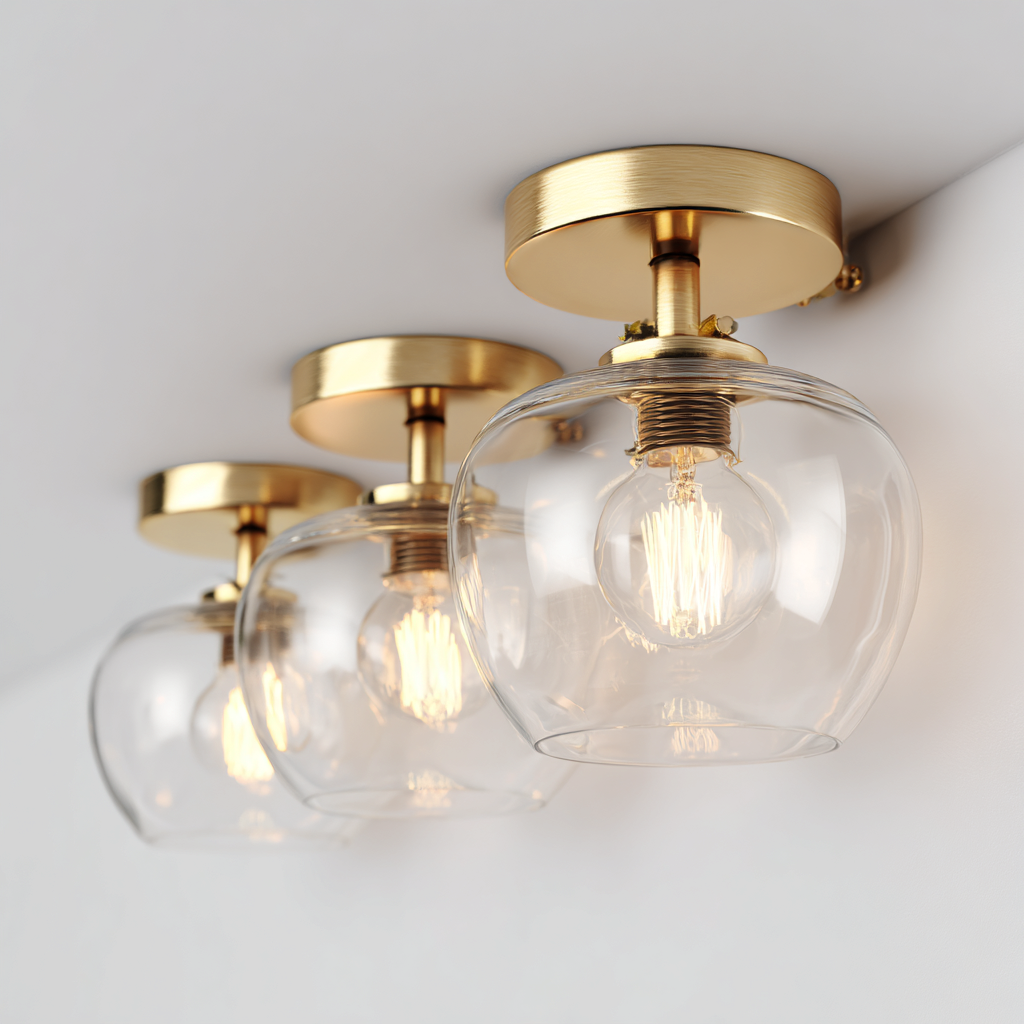 Deckenleuchte Metall - Glas 20x20x22 cm - gold - klar - modernes Design - geeignet für Innenräume-Roomuphub