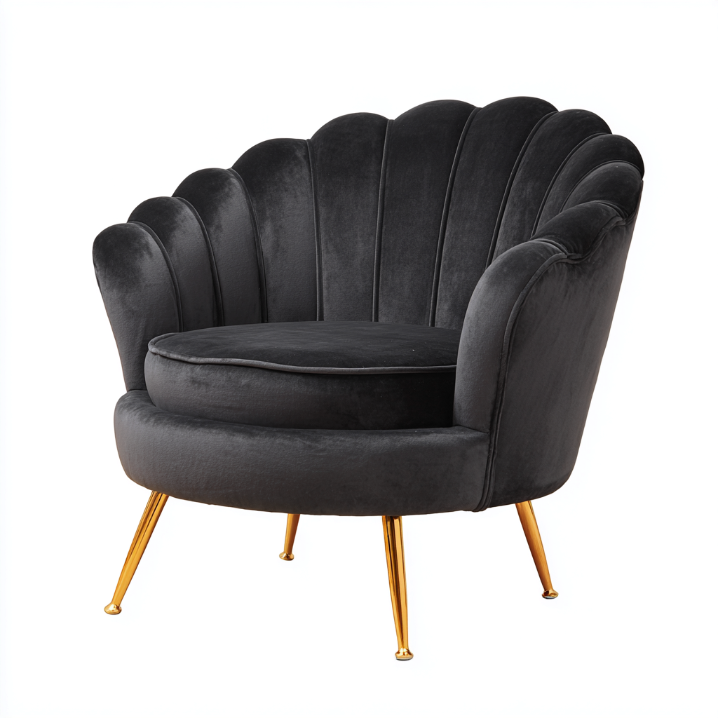 Sessel Samt - Metall 85x80x85 cm - Schwarz - Gold - Vintage Design - für Wohnzimmer-Roomuphub