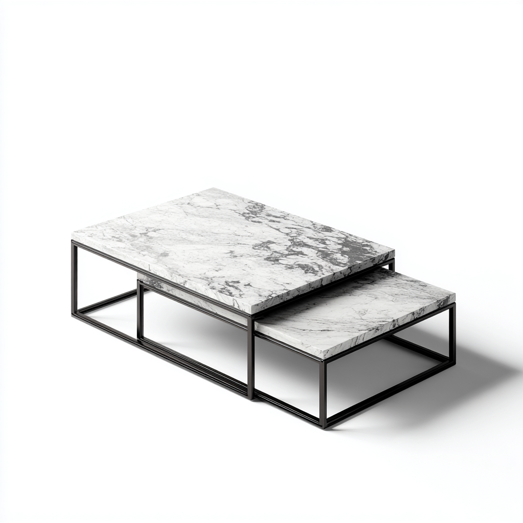 Couchtisch-Set Marmoroptik - Metall 120x60x40 cm - Weiß - Schwarz - Modernes Design für Wohnzimmer-Roomuphub