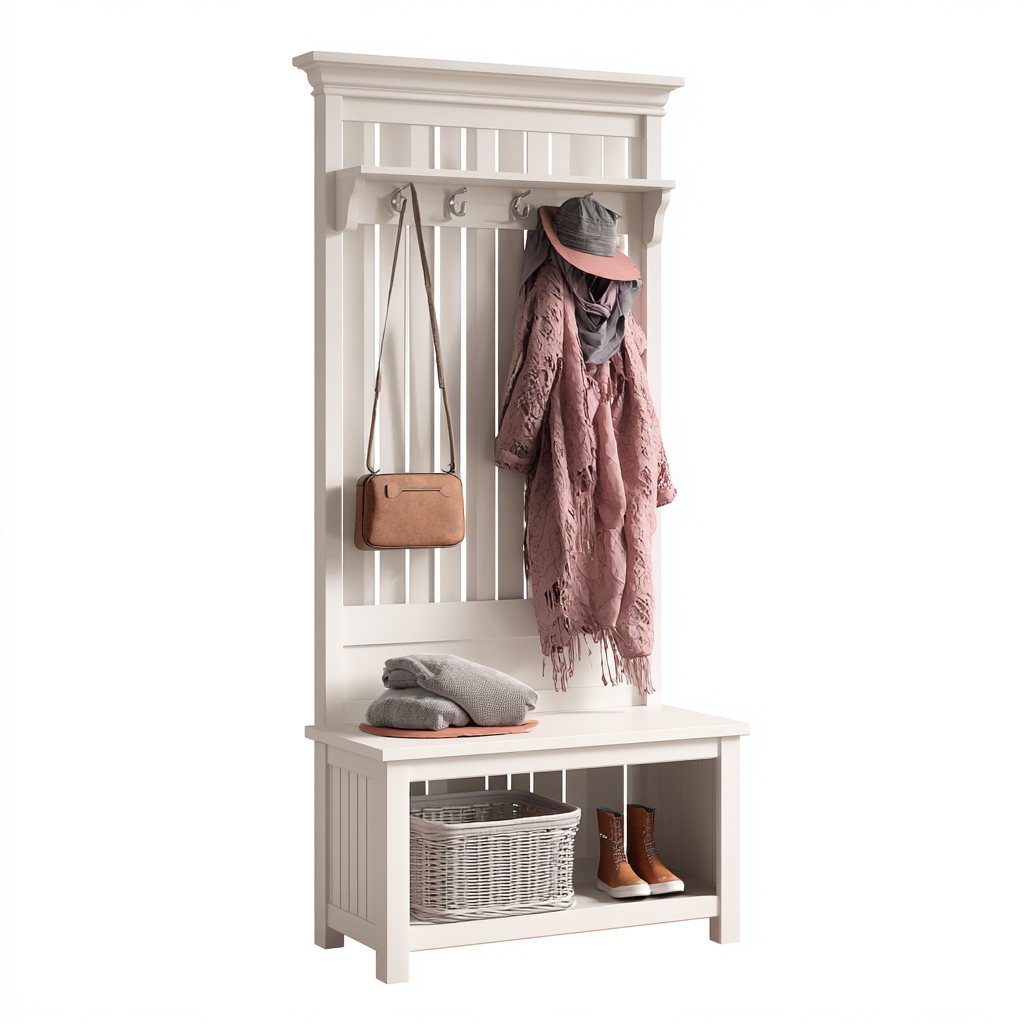 Garderobenständer - Holz - 100x40x185 cm - Weiß - Klassisches Design - Für den Flur-Roomuphub