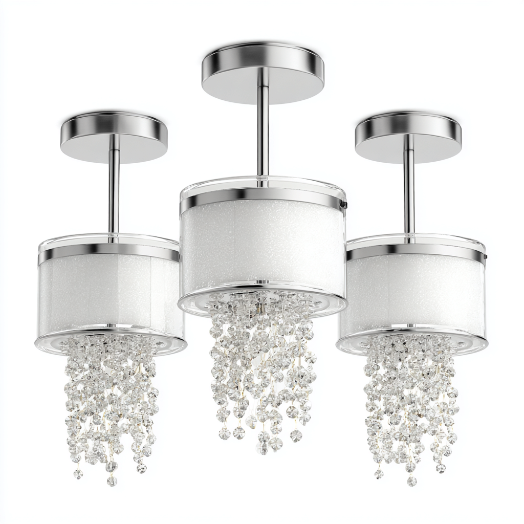 Deckenleuchte Metall - Glas 20x20x32 cm - chrom - weiß - klar - modernes Kristalldesign - geeignet für Innenräume-Roomuphub