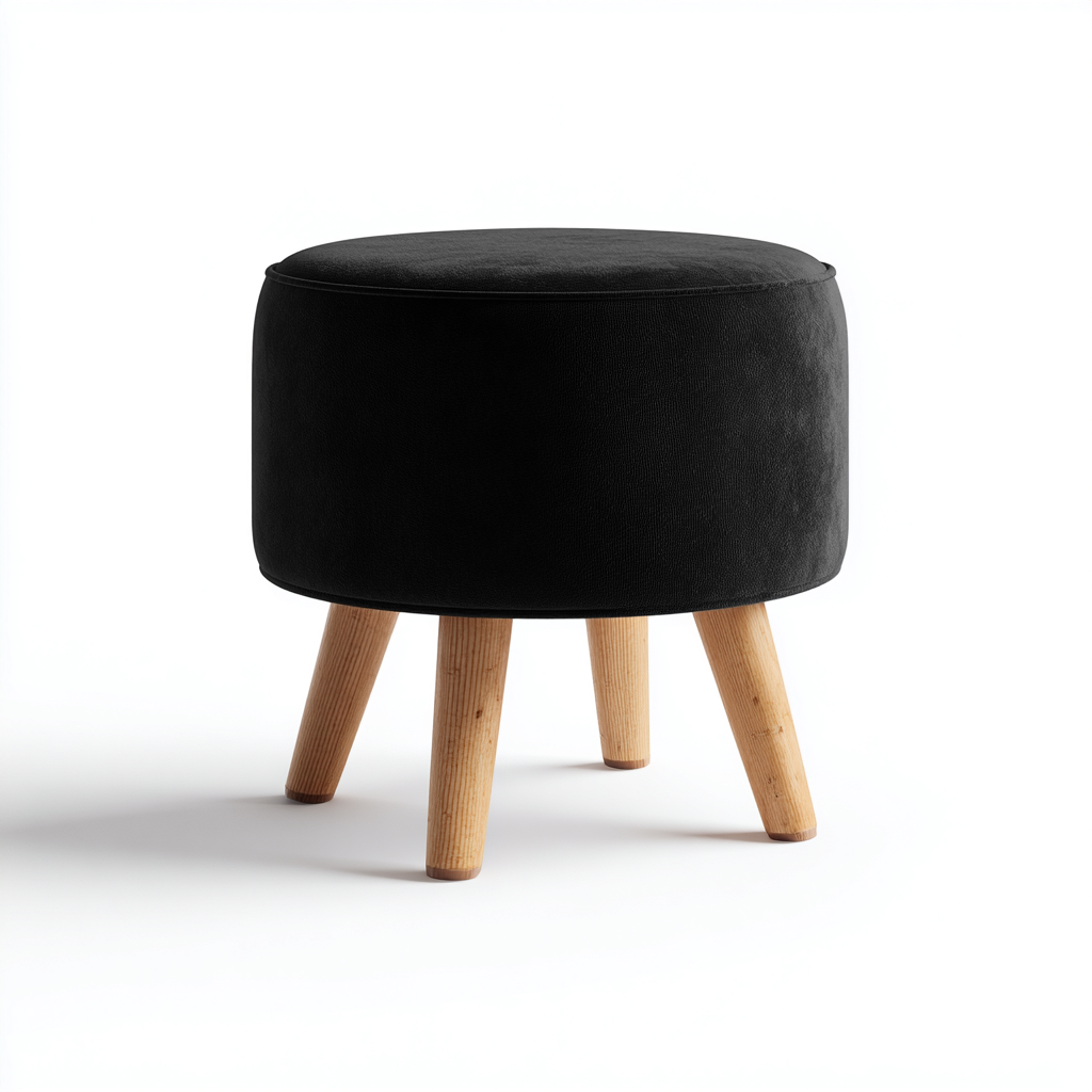 Fußhocker Samt - Holz 35x35x45 cm - Schwarz - Natur - Modernes Design - für Wohnzimmer-Roomuphub