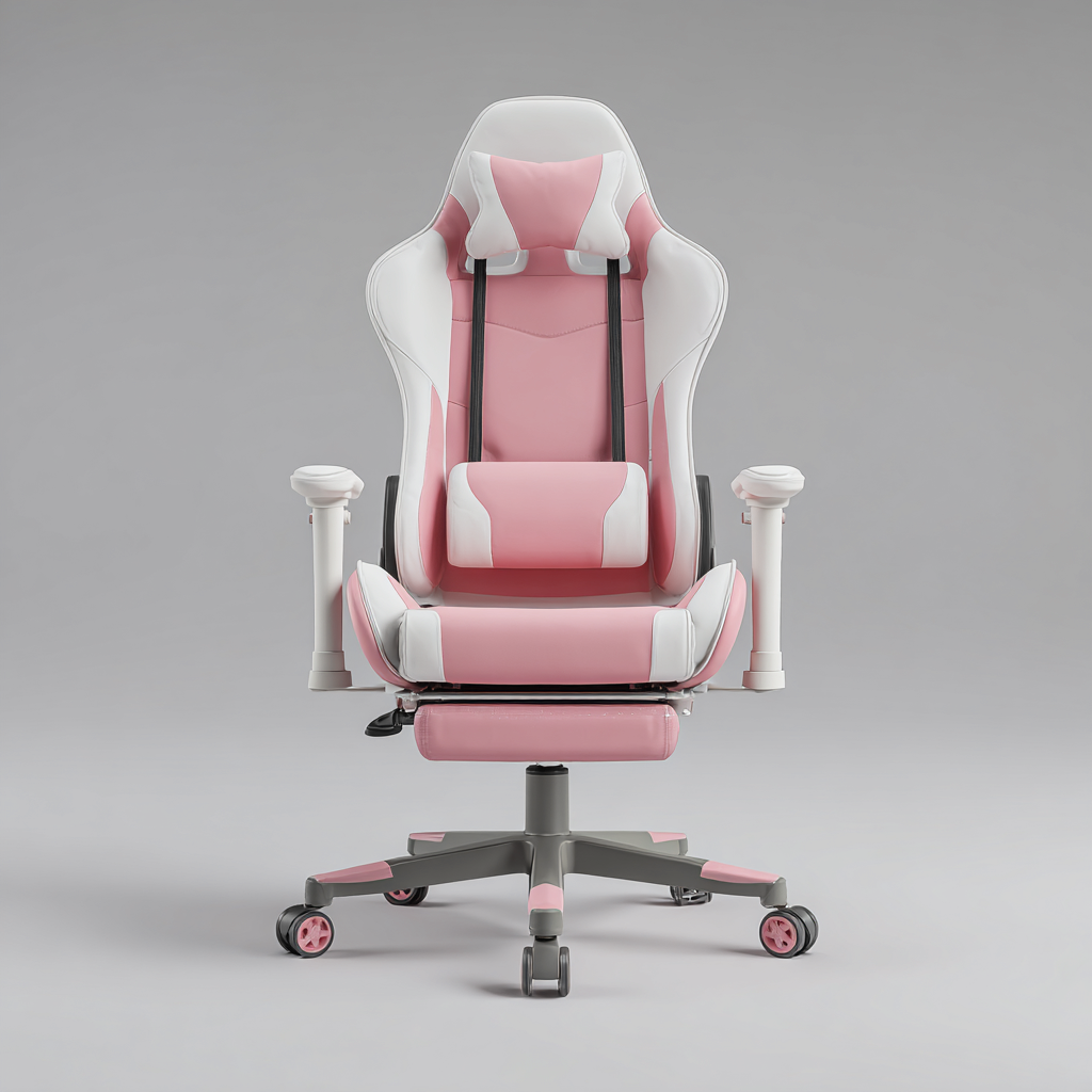 Bürostuhl Kunstleder 60x65x125 cm - rosa - weiß - ergonomisches Design für Büro-Roomuphub