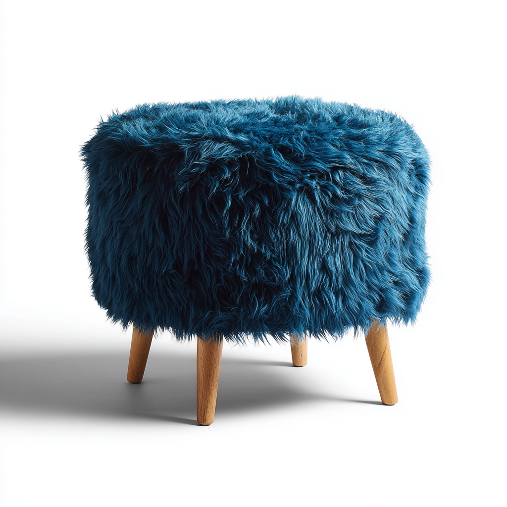 Fußhocker Kunstfell - Holz 40x40x45 cm - Blau - Natur - Modernes Design - für Wohnzimmer-Roomuphub