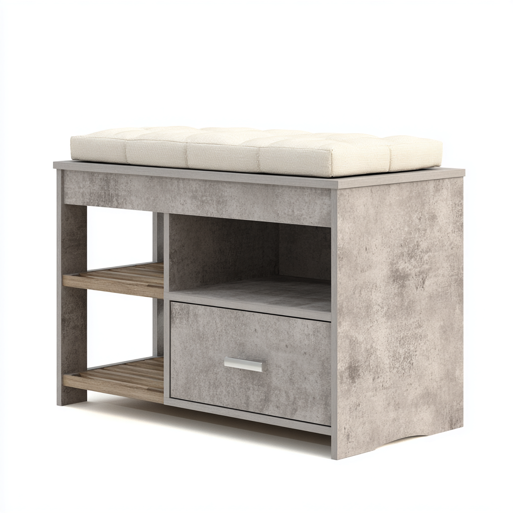 Sitzbank für Flur Holz mit Stauraum 80x35x50 cm - grau - beige - für Eingangsbereich - modernes Design-Roomuphub