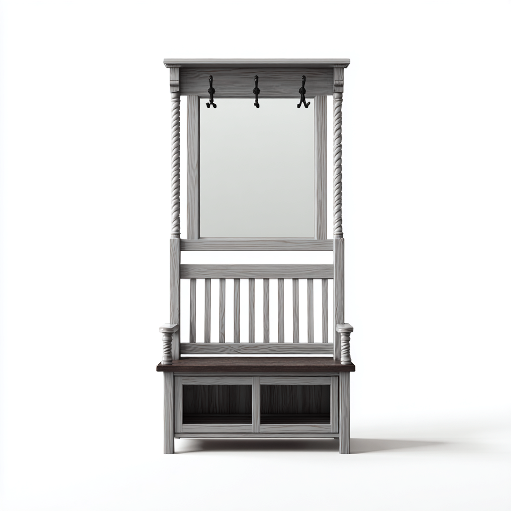 Garderobenständer - Holz - 90x40x190 cm - Grau - Dunkelbraun - Klassisches Design - Für den Flur-Roomuphub