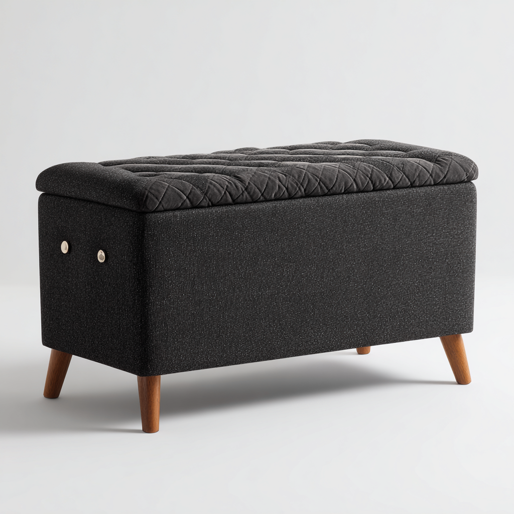 Sitzbank für Flur Stoff-Holz 90x40x48 cm - dunkelgrau - natur - modernes Design - geeignet für den Eingangsbereich-Roomuphub