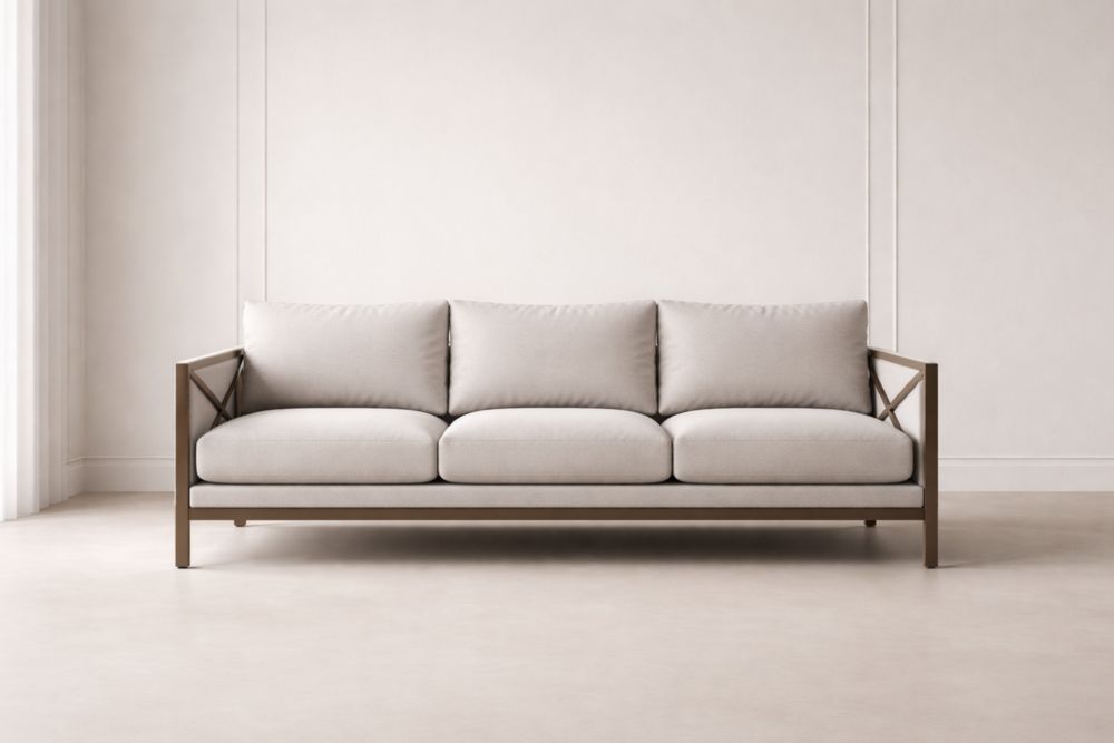 Divano a tre posti in tessuto poliestere telaio in metallo grigio