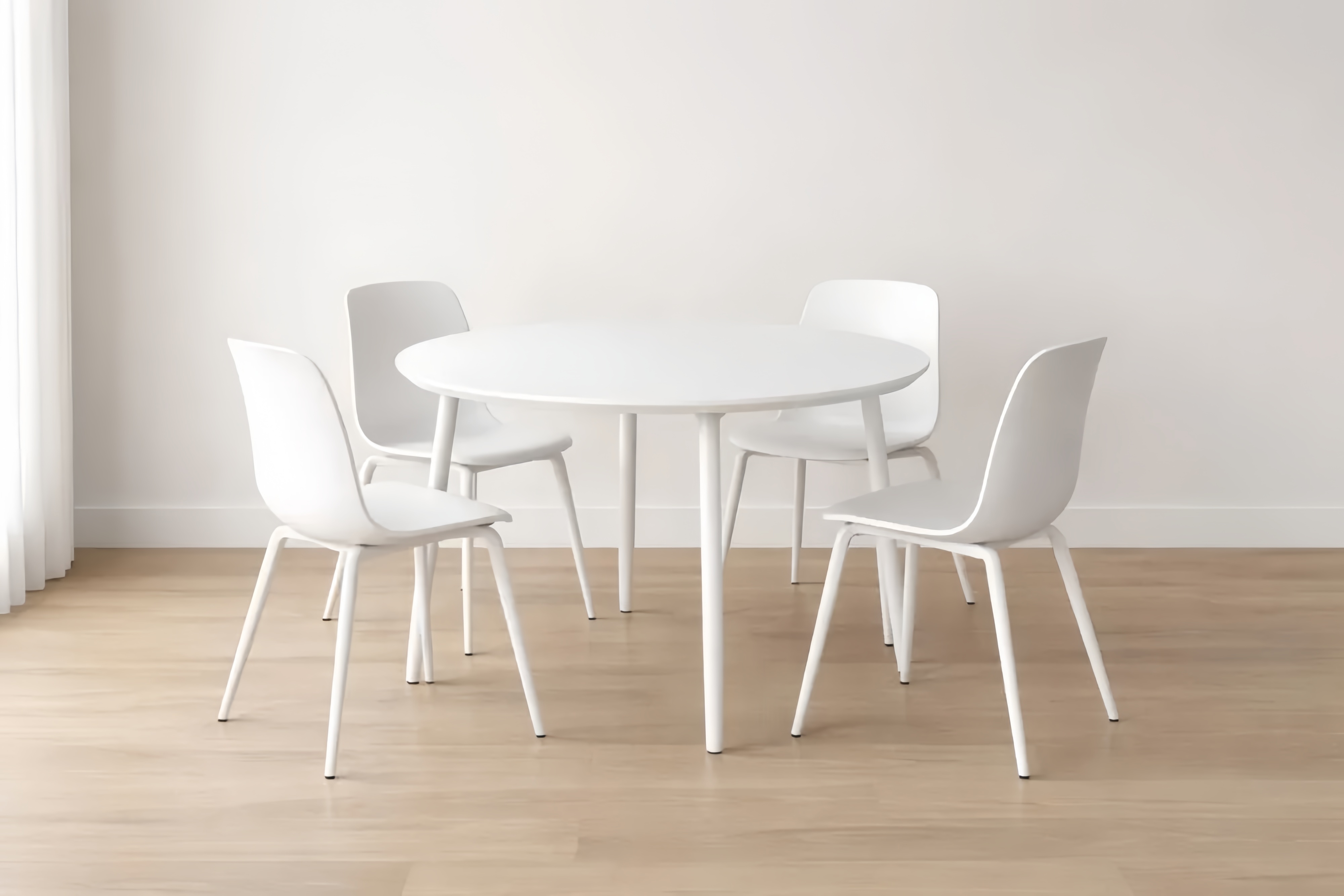 Set Tavolo Rotondo con 4 Sedie in Legno e Metallo Bianco