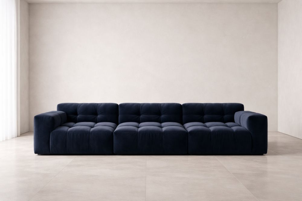 Divano modulare in velluto blu scuro 3 posti