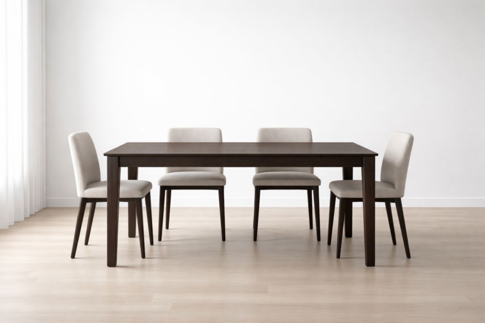 Set Tavolo e Sedie in Legno e Tessuto Marrone e Beige