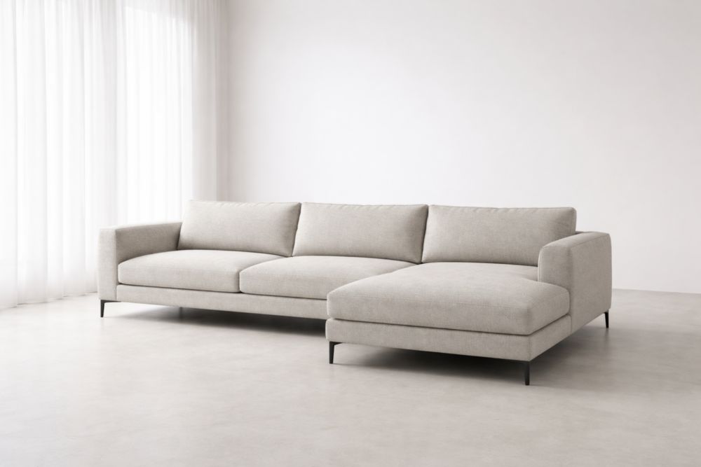 Divano angolare in tessuto con chaise longue