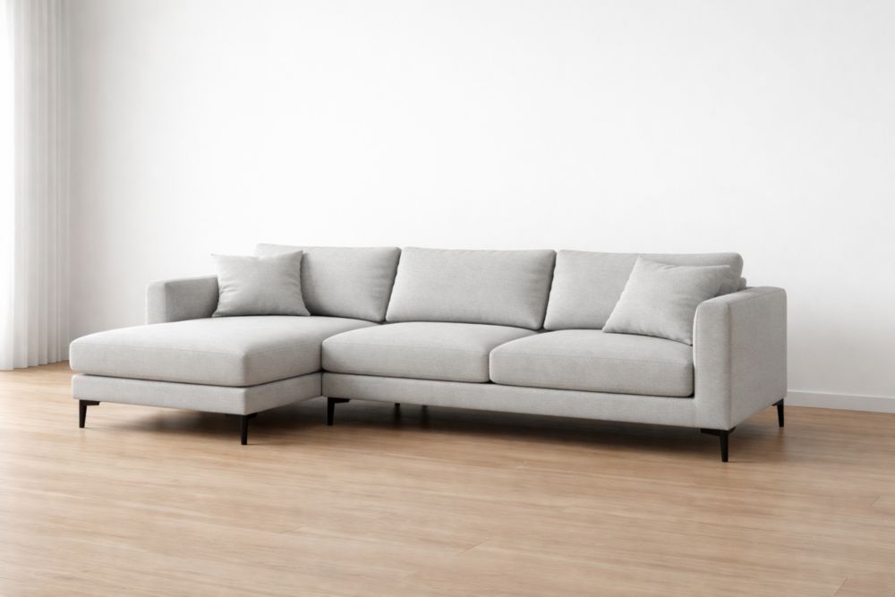 Divano Angolare 3 Posti in Tessuto Grigio