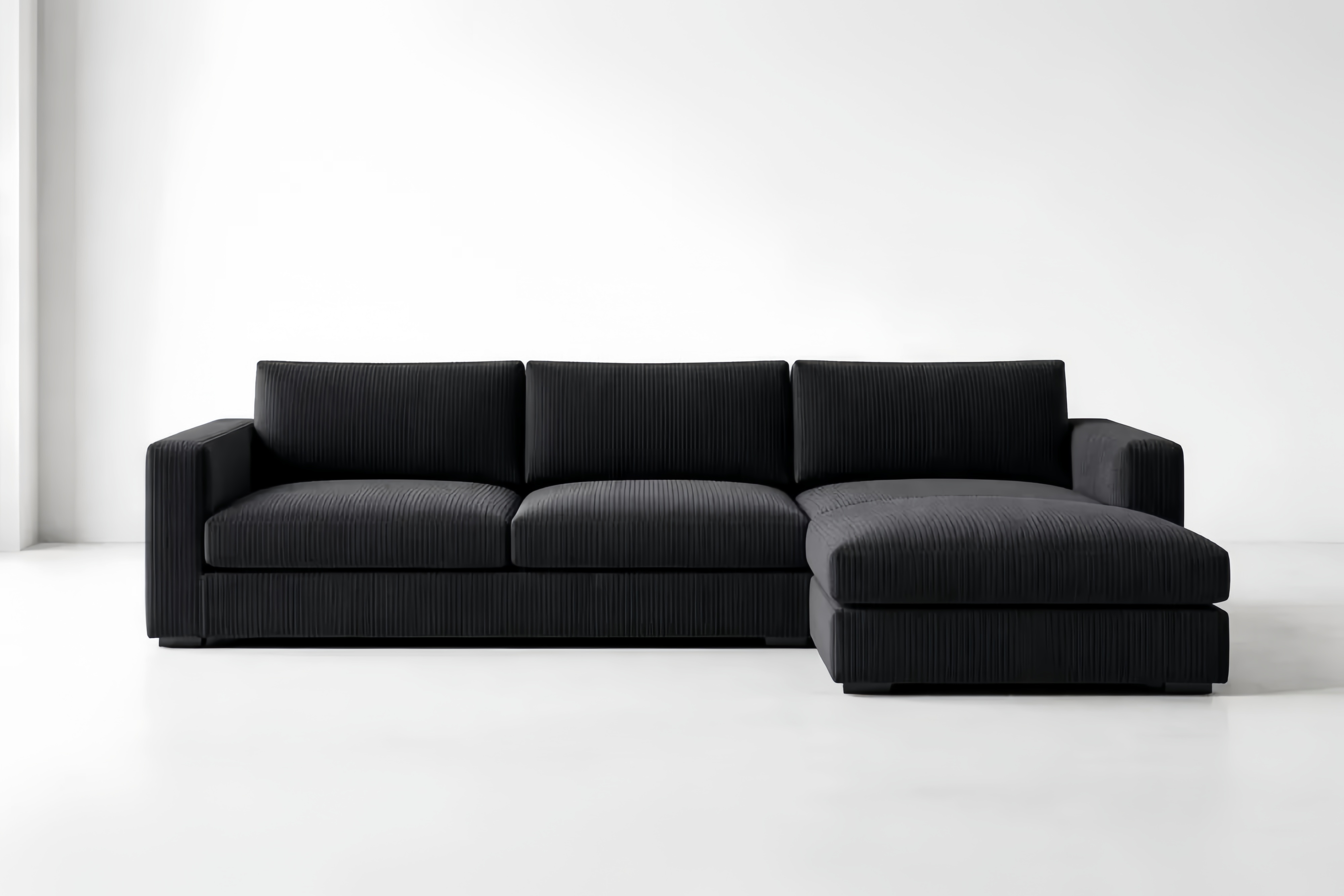 Divano angolare in velluto nero con chaise longue