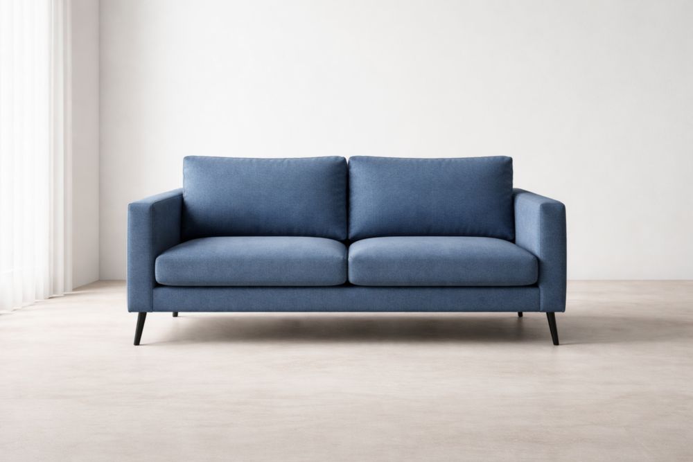 Divano 2 posti in tessuto blu con gambe in metallo