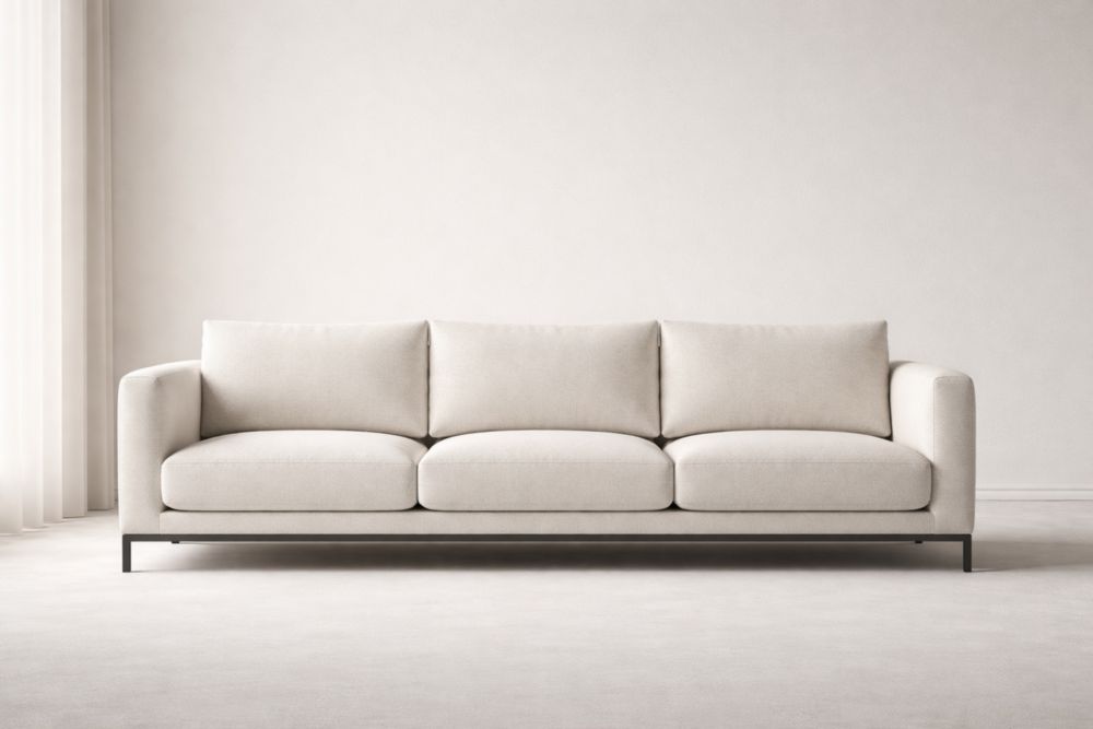 Divano 3 Posti in Tessuto Beige con Struttura in Metallo 210x90x85 cm