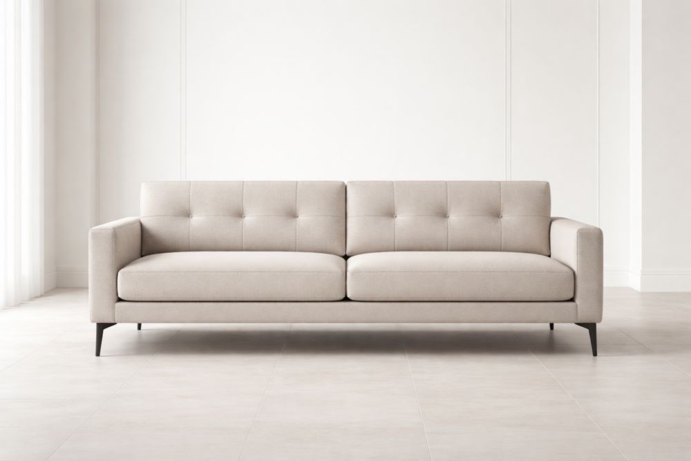 Divano a Due Posti in Tessuto Beige con Gambe in Metallo