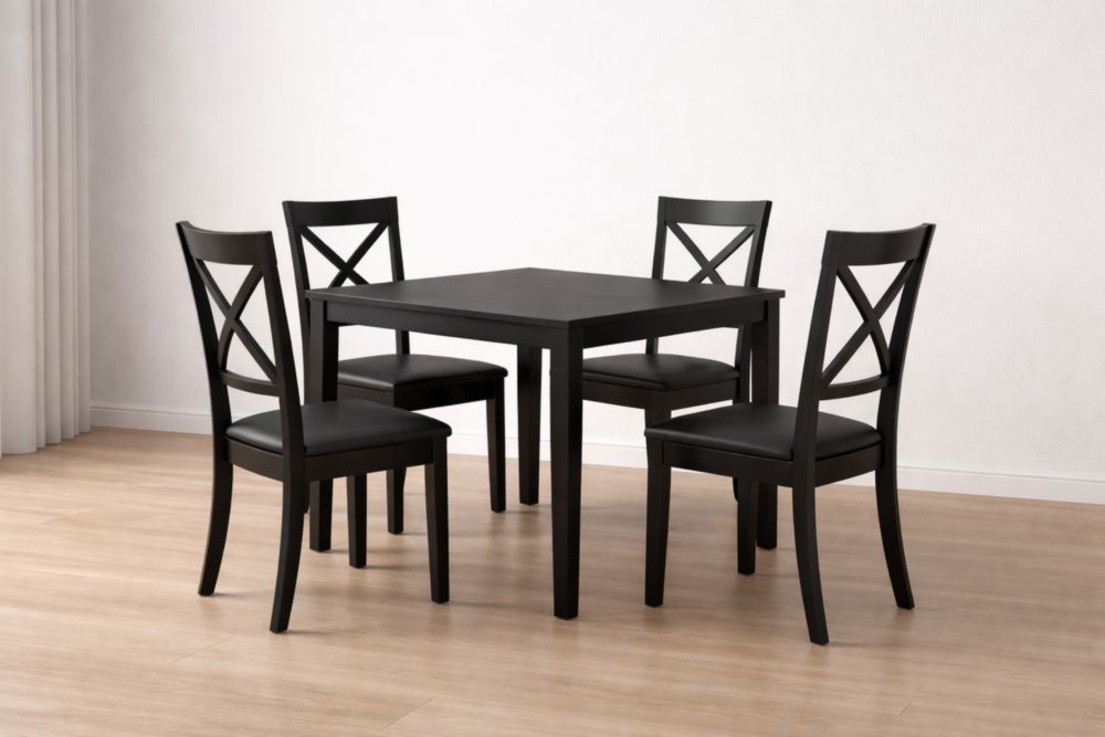Set da Pranzo in Legno con Tavolo Rettangolare e 4 Sedie Nero