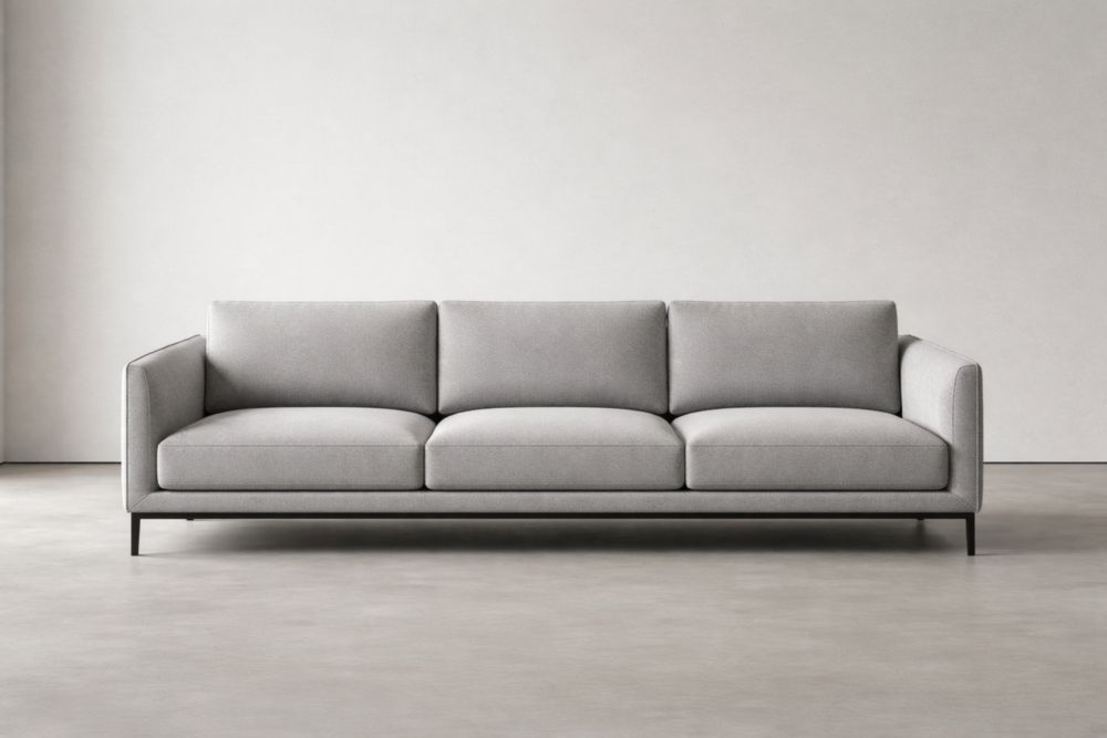 Divano a Tre Posti in Tessuto Grigio con Gambe in Metallo