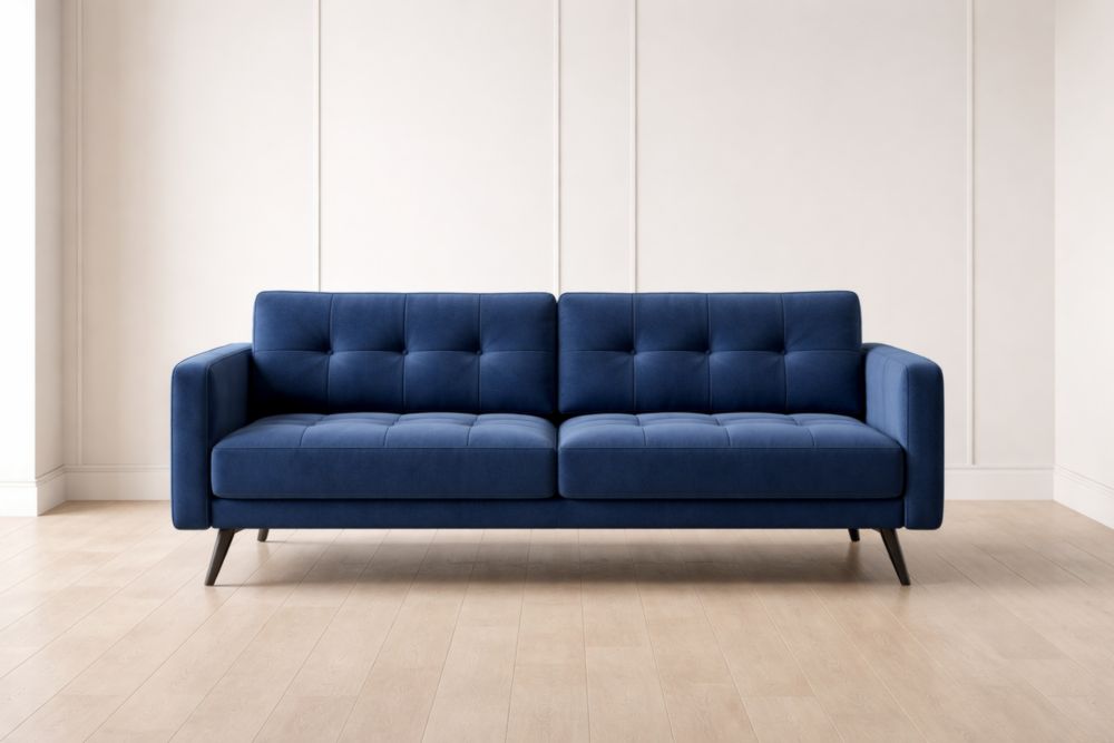 Divano in tessuto blu con gambe in metallo 180x85x80 cm
