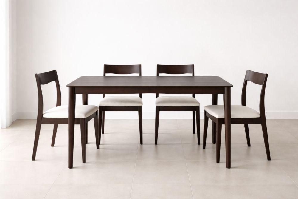 Set tavolo da pranzo in legno con 4 sedie imbottite noce scuro