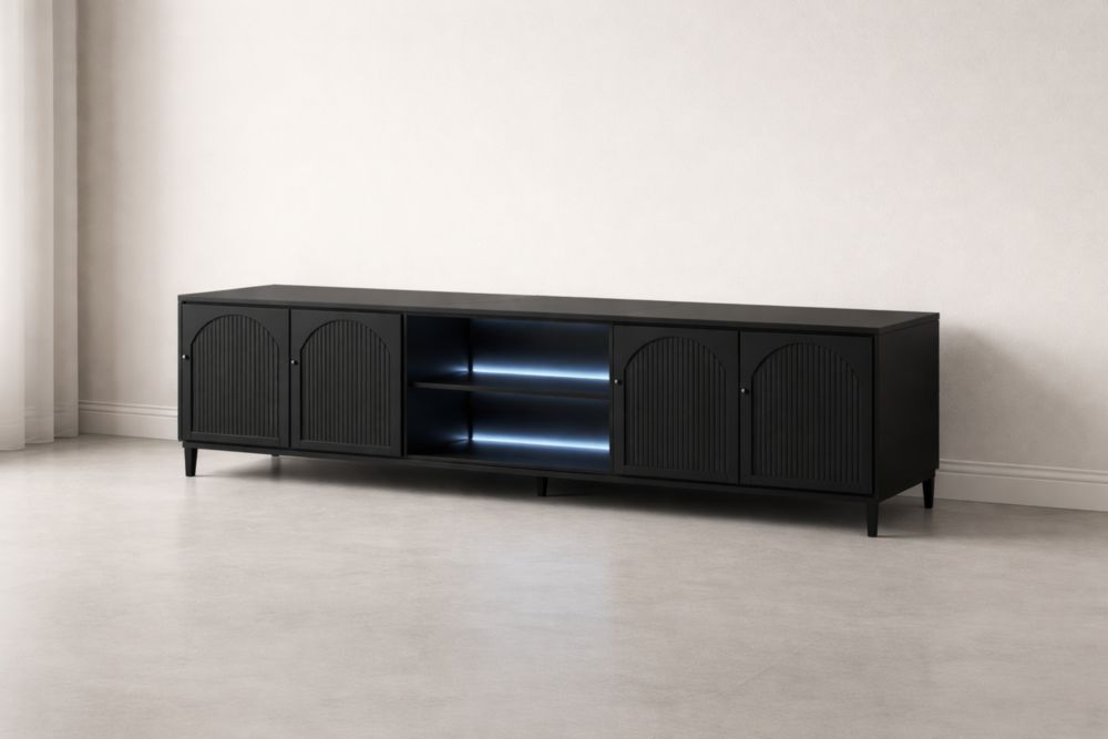 Mobile TV in MDF Nero con Ripiani Illuminati 200x40x50 cm