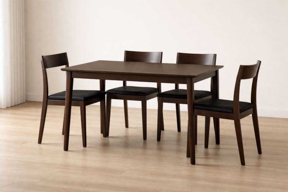 Set Tavolo e Sedie in Legno Finitura Noce e Pelle PU Marrone