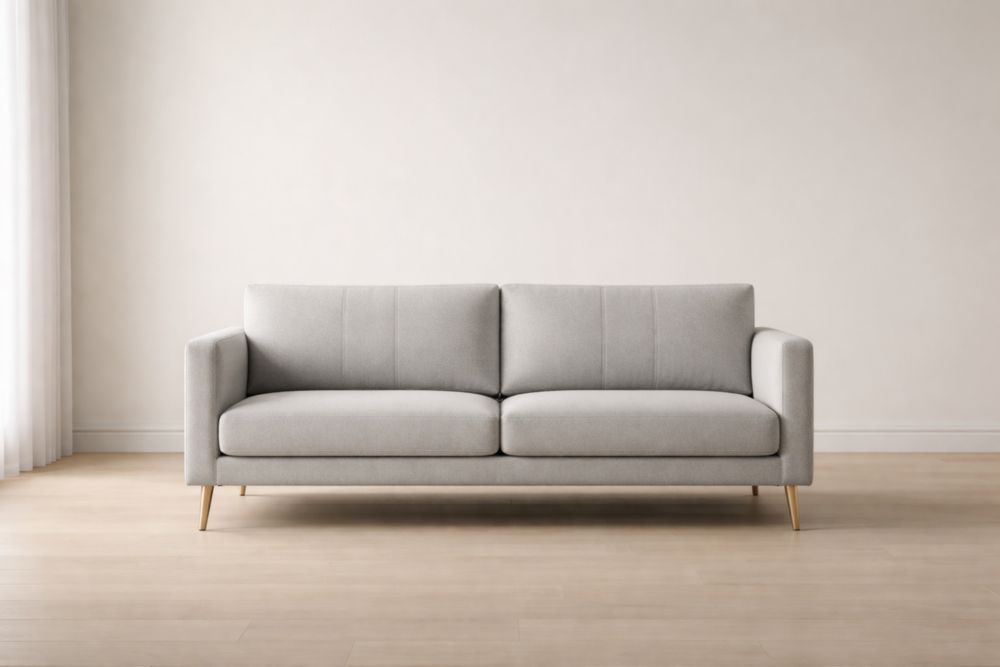 Divano a Due Posti Grigio in Tessuto con Gambe in Metallo