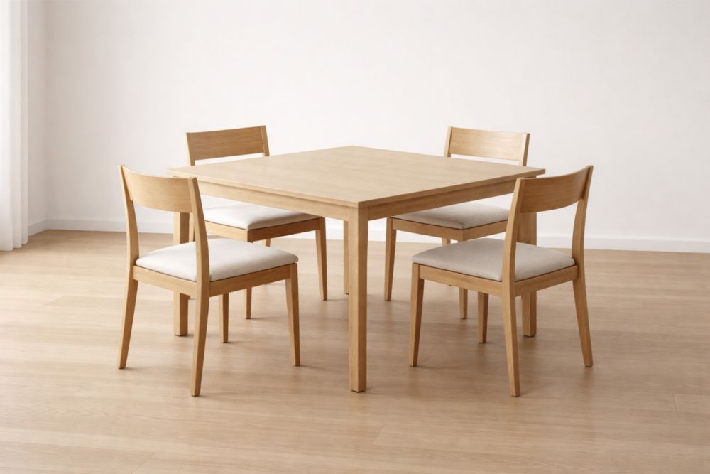 Set Tavolo da Pranzo Quadrato in Rovere con Sedie, 4 Pezzi