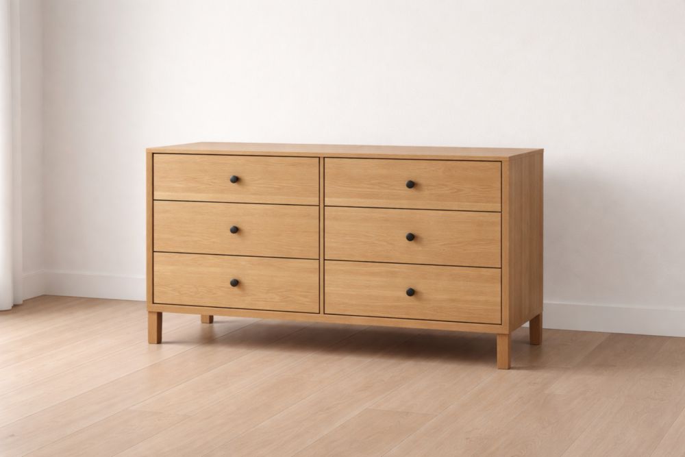 Cassettiera in MDF impiallacciato rovere con 6 cassetti