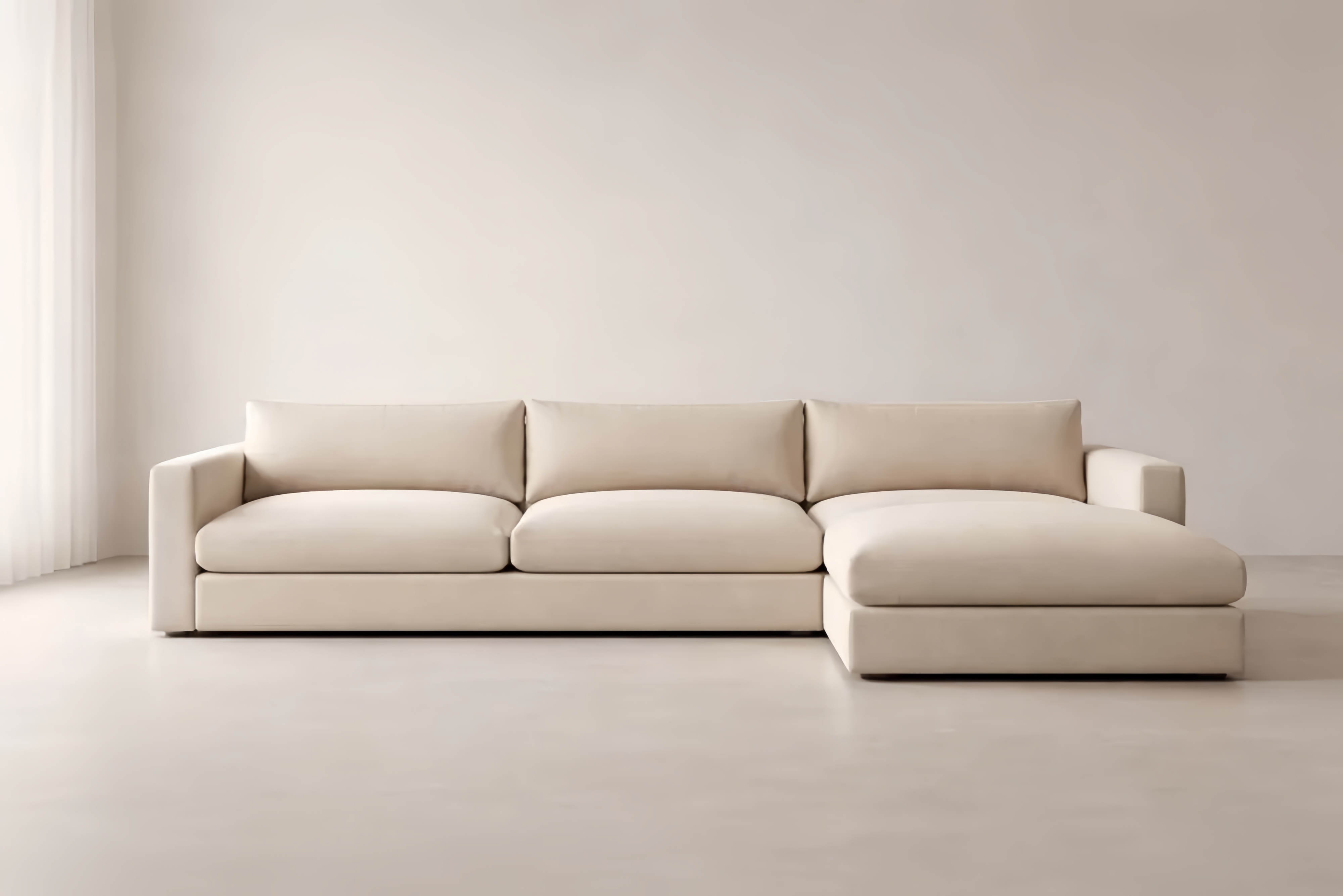 Divano Angolare Modulare in Tessuto Beige con Chaise Longue