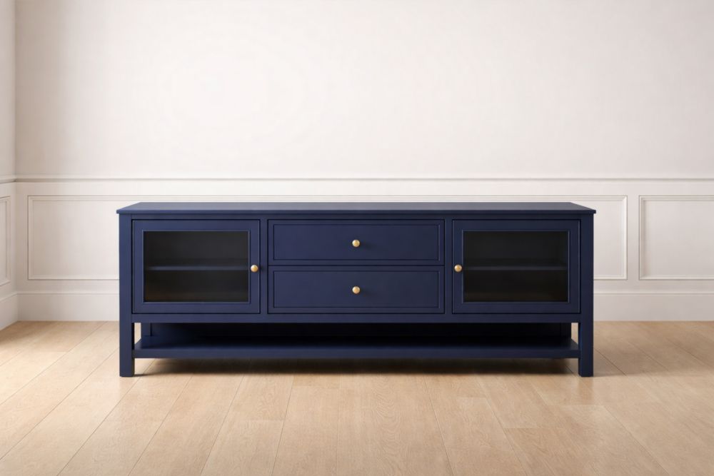 Mobile TV in legno con ante in vetro blu 180x45x60 cm