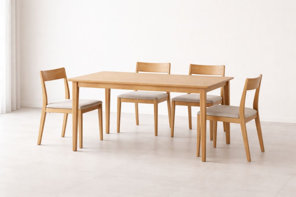 Set Tavolo Rettangolare in Legno con 4 Sedie Imbottite 120x75x74 cm