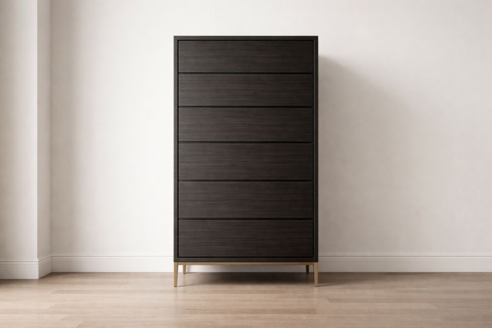 Cassettiera Alta 6 Cassetti in Legno con Gambe in Metallo