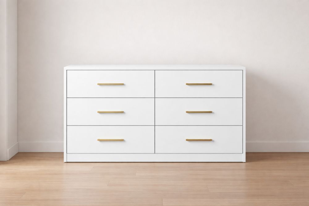 Cassettiera a Sei Cassetti in Legno e Metallo Bianco