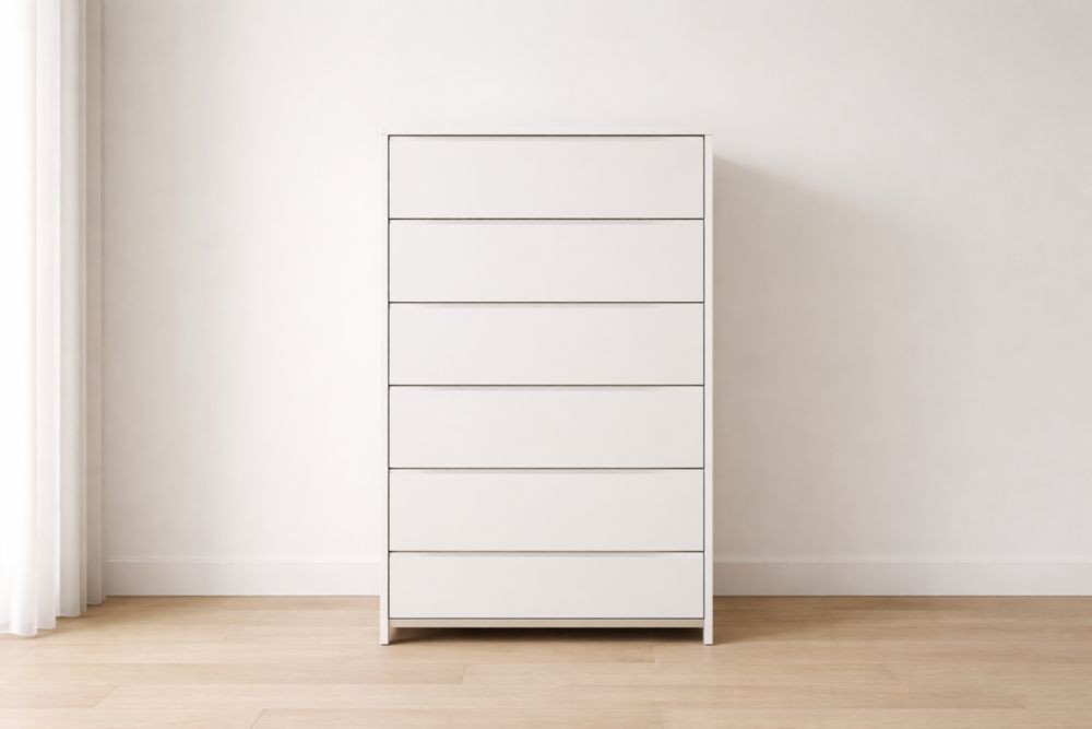 Cassettiera in Legno MDF Bianco con 6 Cassetti