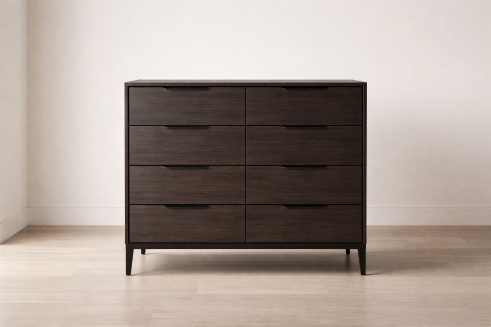 Cassettiera in Legno Massello Marrone Scuro con 8 Cassetti