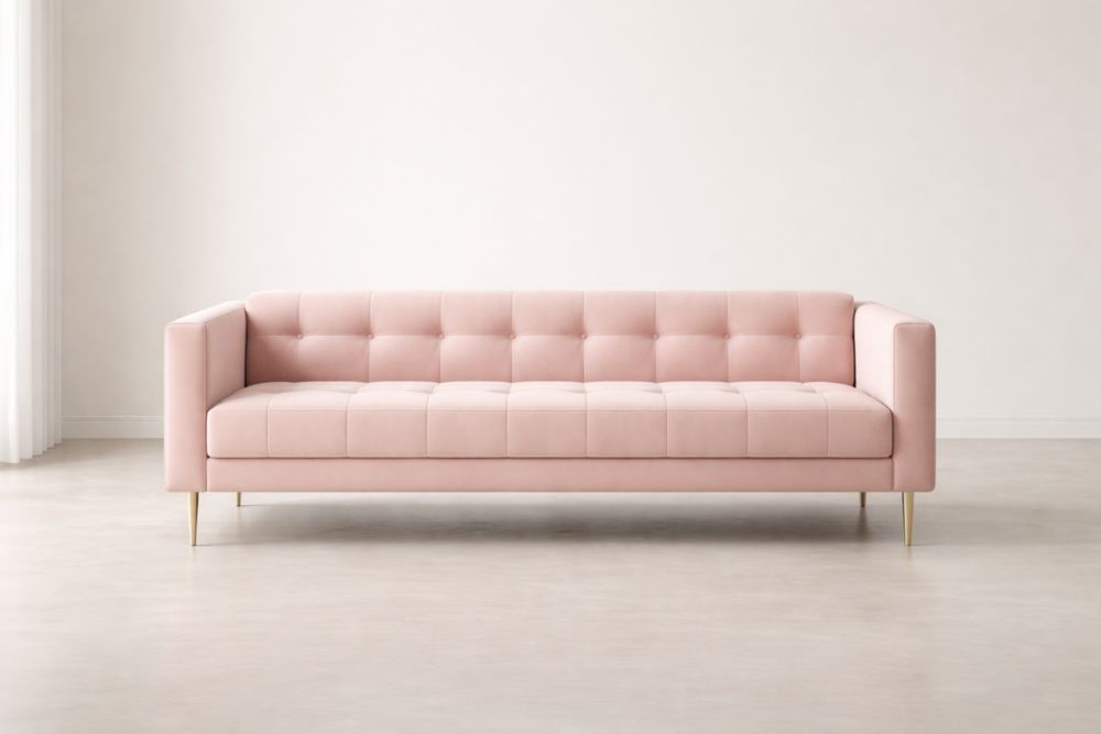 Divano tre posti in velluto con gambe in metallo