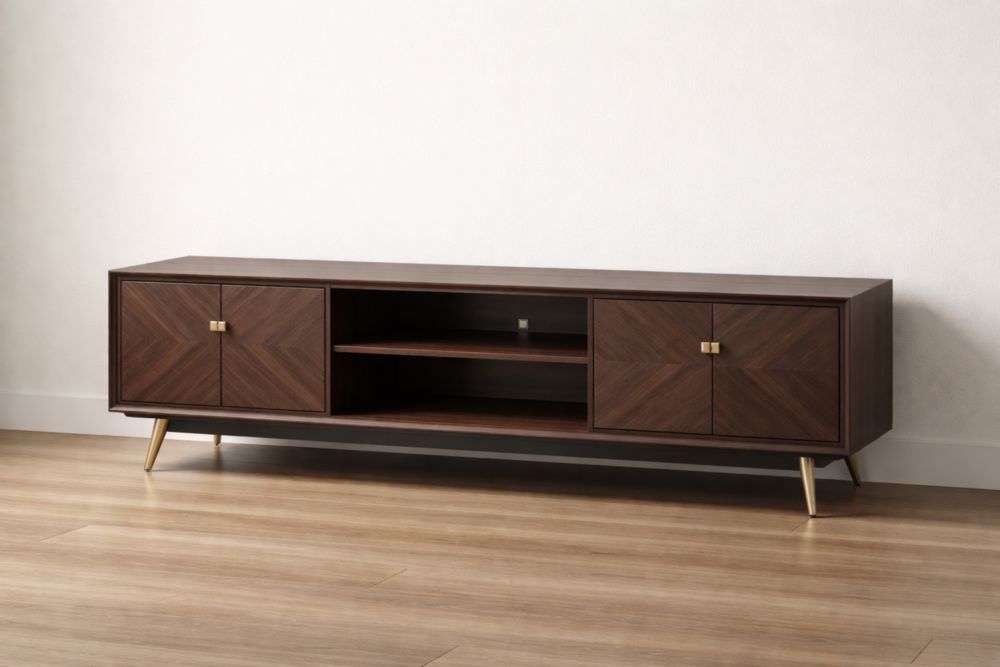 Mobile TV in Legno MDF Noce e Acciaio con Gambe Oro Satinato 180x40x50 cm