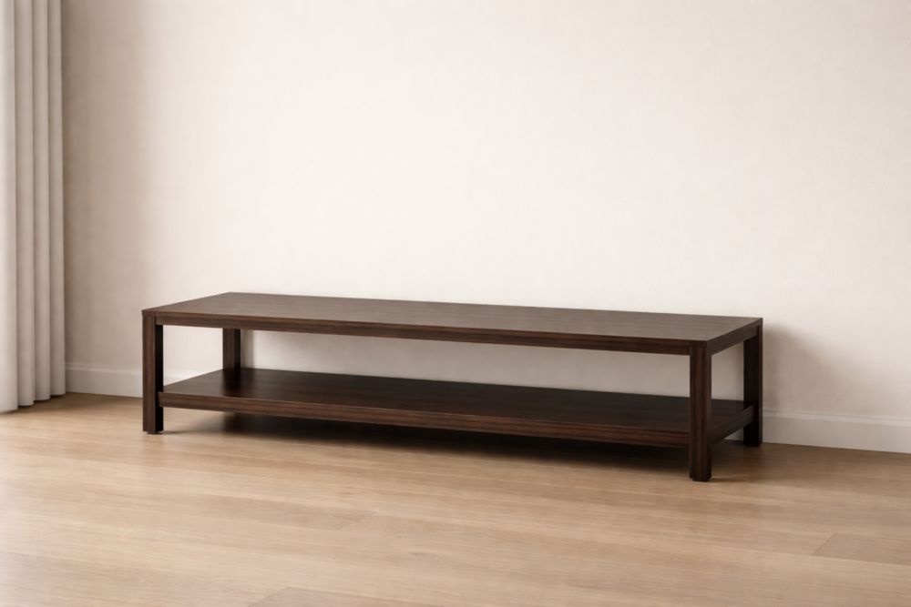 Tavolino basso rettangolare in legno con mensola inferiore