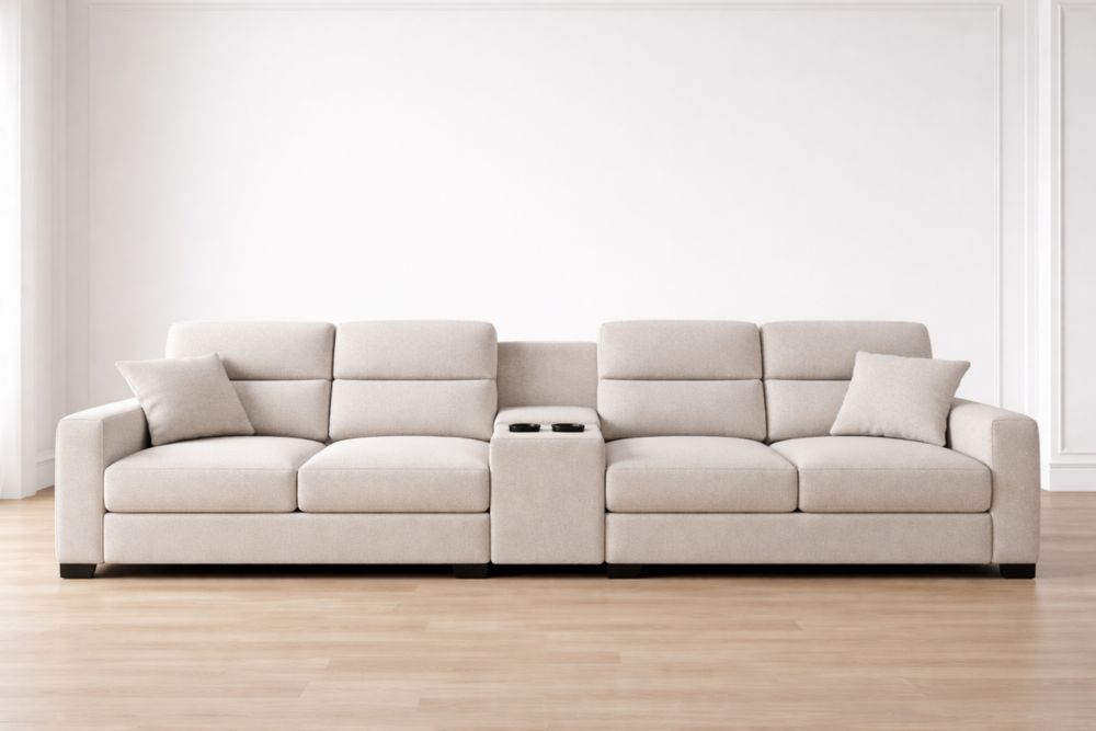 Divano in Tessuto Beige con Tavolino Centrale