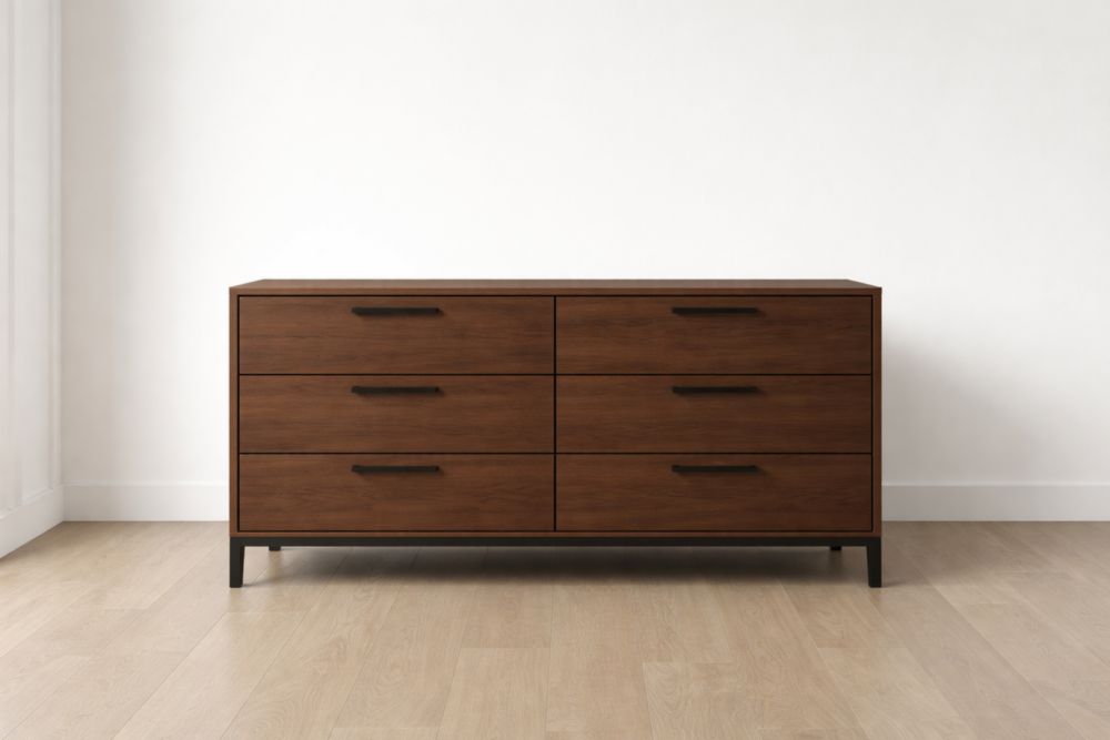 Cassettiera in Legno Massello con 6 Cassetti Marrone 120x40x75 cm