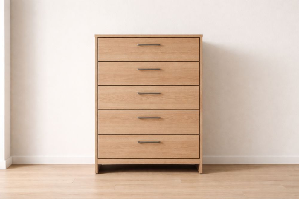 Cassettiera legno 5 cassetti rovere chiaro 60x40x120 cm