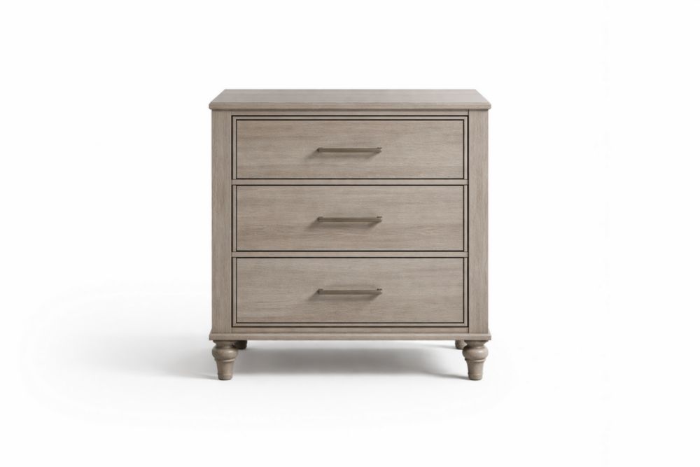 Comodino in legno massello con 3 cassetti grigio