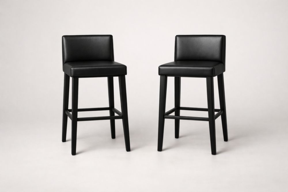 Set di Sgabelli da Bar in Legno Massello e Similpelle Nera